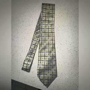 Lombardo Men’s Standard Adult Tie 100% Silk Made in Italy Yellow Blue Pattern